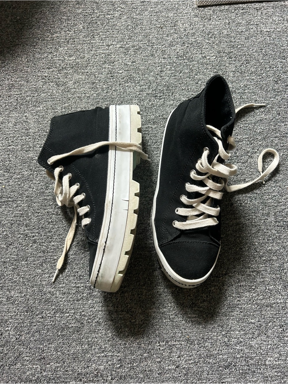 Steve Madden Black Canvas High-Top Sneakers with White Soles and Laces